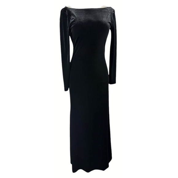 Vtg Lauren Ralph Lauren Velvet Black Maxi Dress Drape Back Evening Gown Medium - Picture 5 of 15